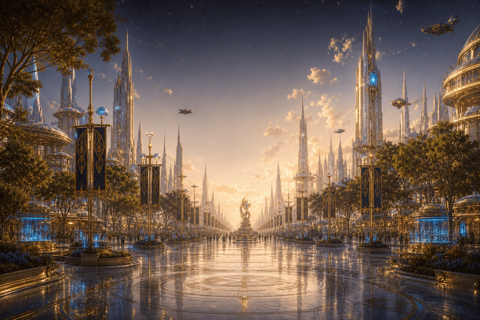 Pedestrian Promenade at golden hour