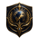 Earth-019 gold filigree shield logo